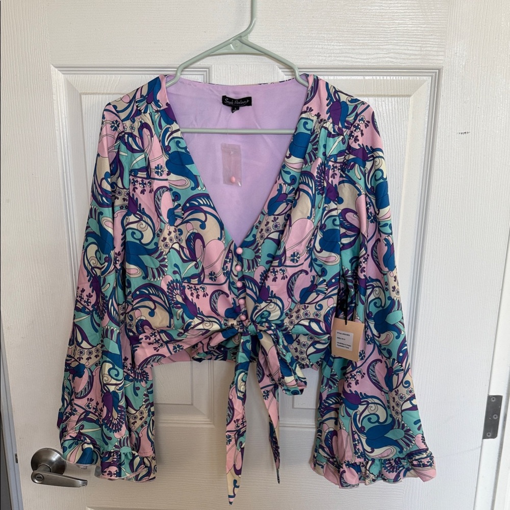 Groovy Psychadelic Tie-Front Blouse